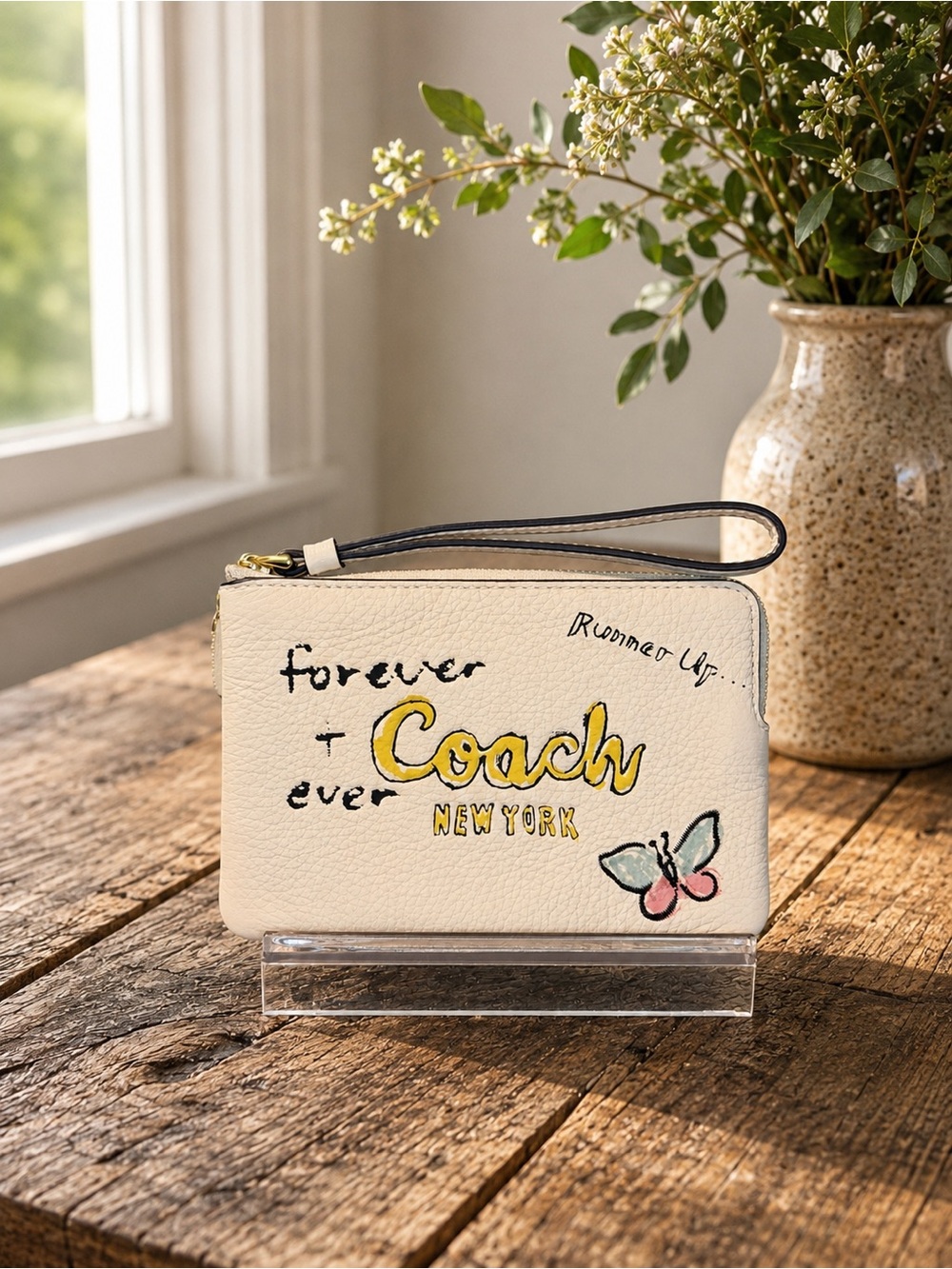 Coach Corner Zip Wristlet with Sketch Print